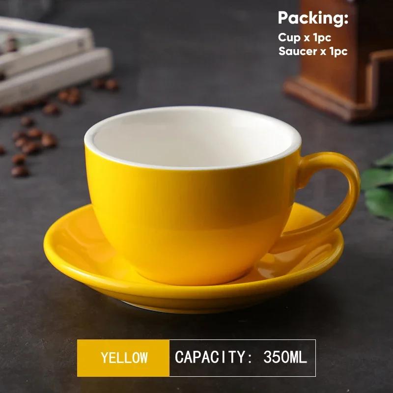 350ml Latte Cups Ceramic Coffee Cup and Saucer Set Pottery Breakfast Milk Mug Afternoon Teacup Porcelain Water Mugs Wholesale
