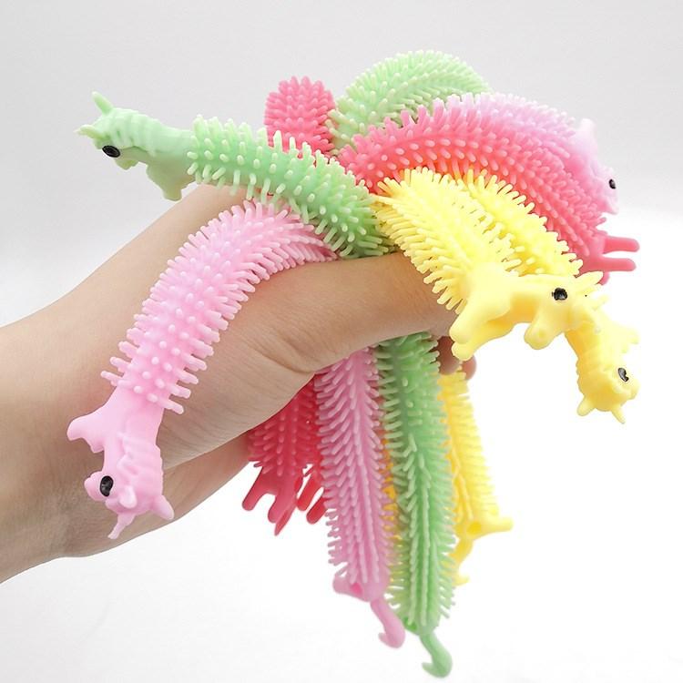 3-6pcs TPR Caterpillar Lara Bracelet Decompression Venting Elastic Lamian Noodles Strip Soft Tool Decompression Kneading Toy