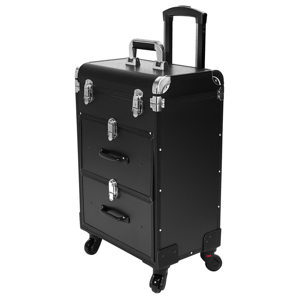 Rofessional Rolling Makeup Case, 3-Layer Train Case with 40 Compartments & 2 Drawers, 50kg Capacity Portable Beauty Organizer