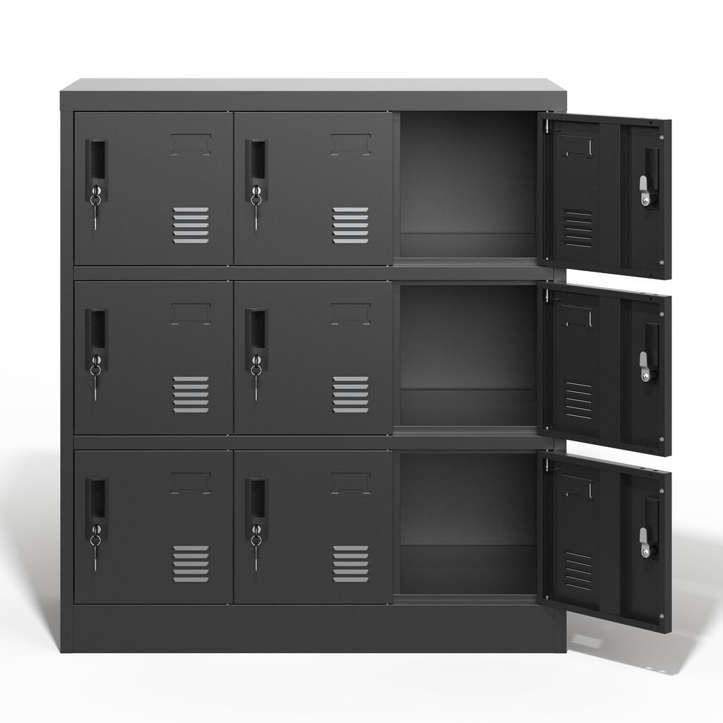 9-Door Metal Cabinets for Office, Gym, School & Home - Secure Storage Cabinet with Card Slot (Black), H 100 cm × B 90 cm × T 40 cm