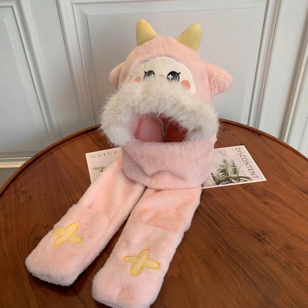 Children's Plush Cartoon Hat, Scarf & Gloves Set - Cozy Autumn/Winter Warmer