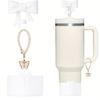 3Pcs Bow Straw Cap Covers Toppers Accessories for Stanley 30&40 Cups Silicone Boot Butterfly Charm Chain for Tumbler with Handle
