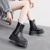 Chelsea Boots Women's Platform Martin Boots Women's British Leather Short Boots Muffin Bottom One Pedal Leather Shoes