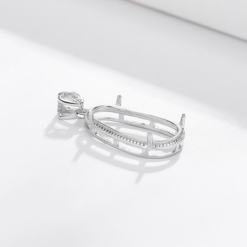 Klassischer Damen Halskettenanhänger: S925 Sterling Silber Ovaler Fassung, Leichter Luxus Mode, Handgefertigt Ungefasstes Design