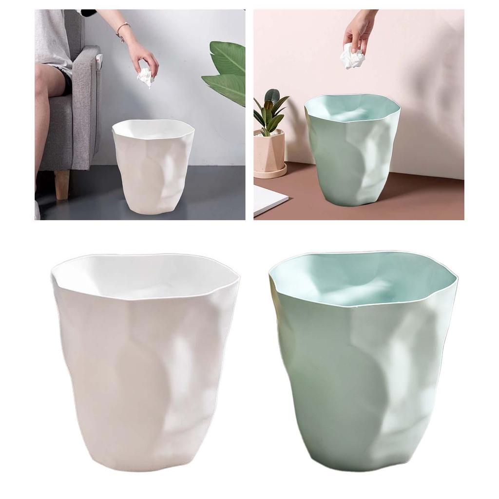 Round Waste Bin Dustbin Bucket Wrinkle Trash Can Garbage Bin Wastebasket for Dormitory Washroom Bedroom Toilet Household
