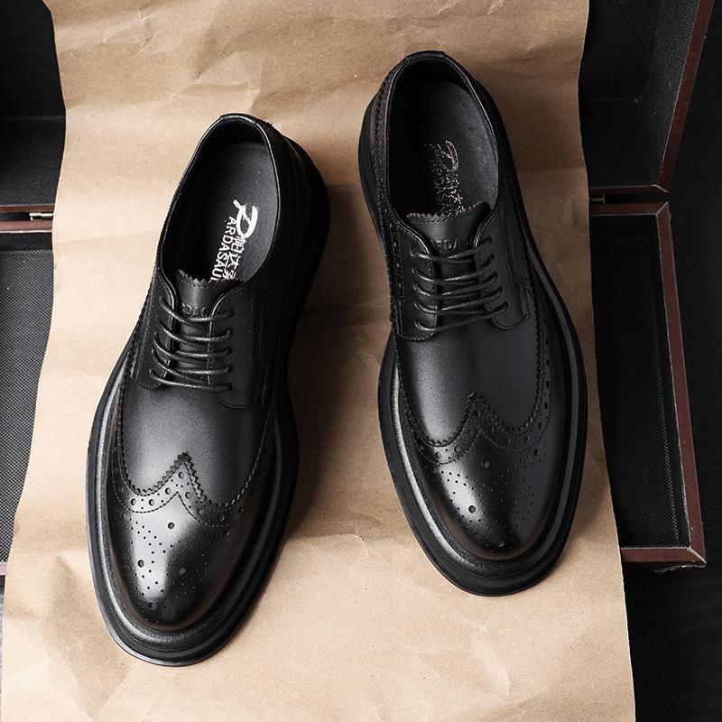 2025 direct supply Brock engraved platform leather shoes men's business spring and autumn men's leather round head British dress shoes