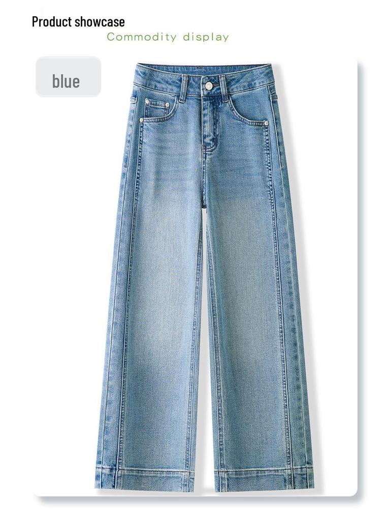 Women's Light Blue High-Waisted Slim-Fit Straight-Leg Jeans - Spring 2025, Pear-Shaped Slimming, Versatile Design