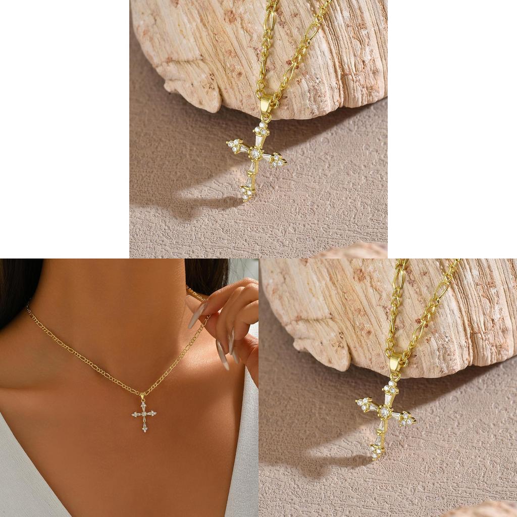 Geometric Cross Pendant Necklace For Women With Gold Plated Copper Chain Perfect For Daily Wear