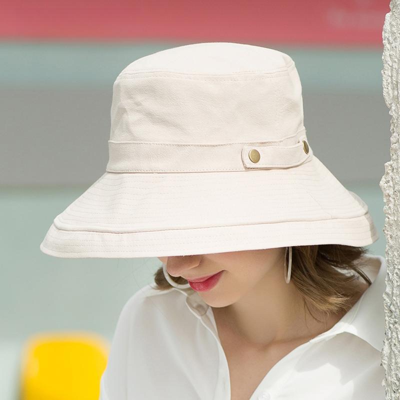 Summer Cotton Sun Hats for Women Beach Travel Foldable Hats with Chinstrap Wide Brim And Breathable Beach Hats