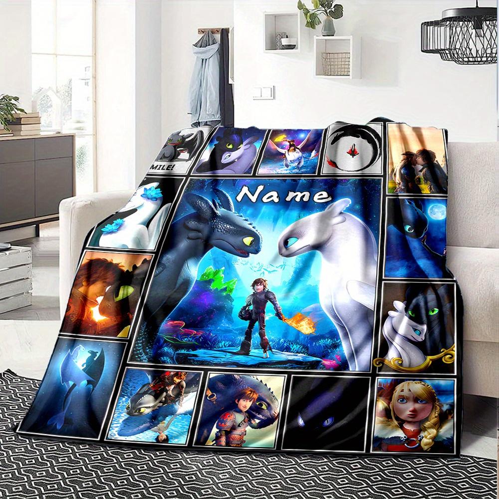 Toothless Light Fury Dragon Adventure Flannel Blanket With Personalizable Name Comfortable All Seasons Suitable For Sofas Beds Travel Camping Office