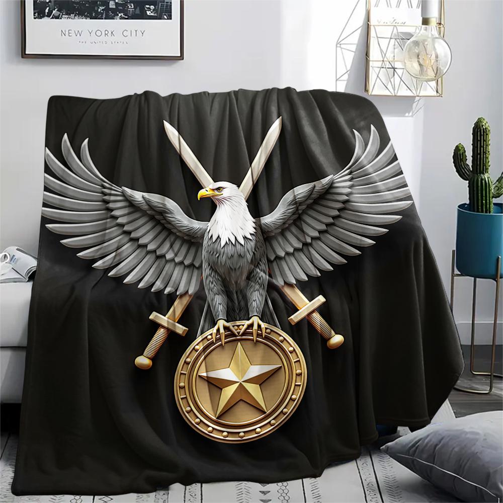 Schwarzer Adler, Muster Flanelldecke, Hohe Qualität, Bequem für alle Jahreszeiten, Heimdekoration, Wärme und Komfort, Perfekt für Geschenke.