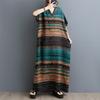 Real summer new thin cotton and linen V-neck literary loose large size simple holiday style long dress women