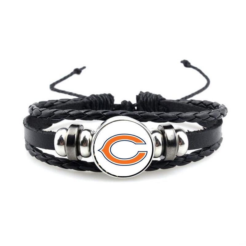 NFL 32 Teams Schwarzes Vintage-Leder-Football-Armband mit Zeit-Edelstein