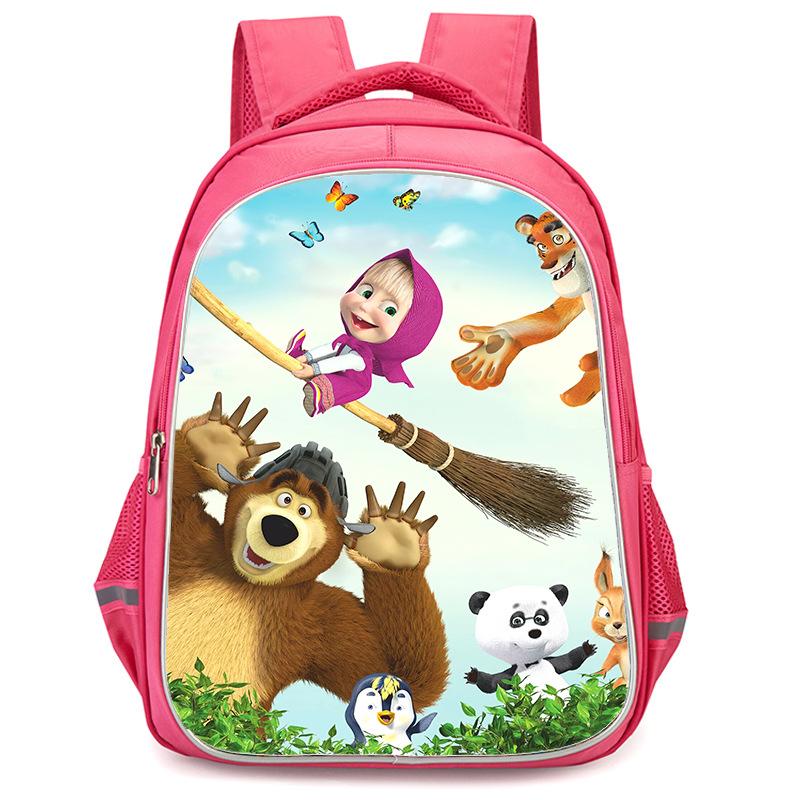 Masha And Bear School Bag Elementary School Cartoon High Definition Printing Large Capacity Zipper Oxford Lightweight Ridge Backpack