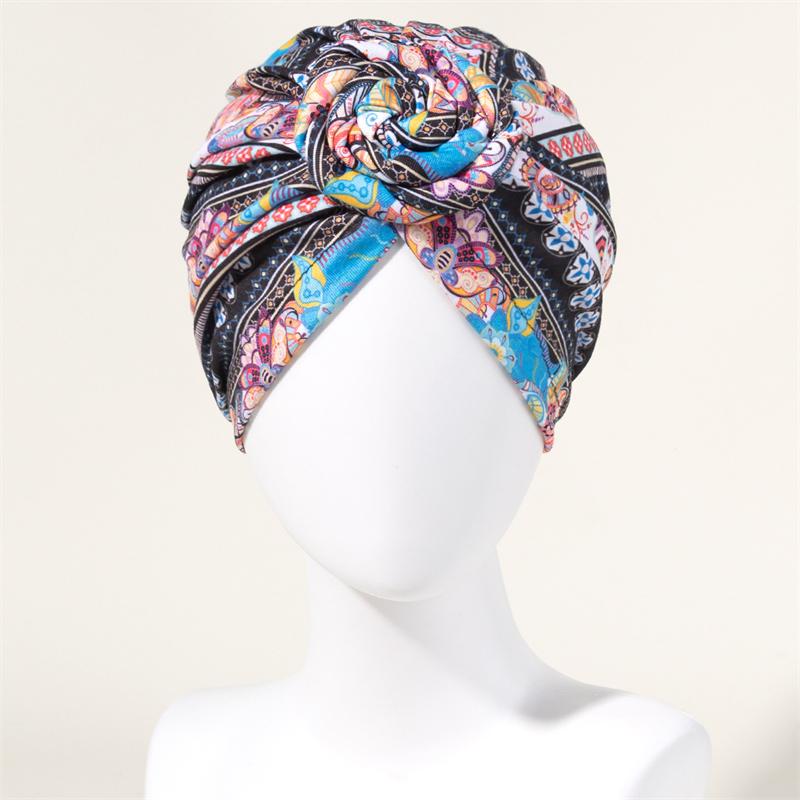 Neuer afrikanischer Druck Plissierter Turban Blumenmütze Vorgebunden Vorderknoten Elastisches Stirnband Elegant Damen Chemo Kappe Bandana Kopfbedeckung