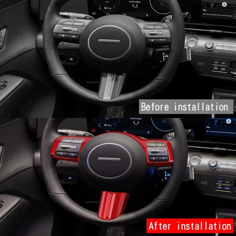 For Hyundai KONA 2024 2025 ABS CarbonFiber look Car Steering Wheel Trim direction Control Button Frame Cover Styling Accessories