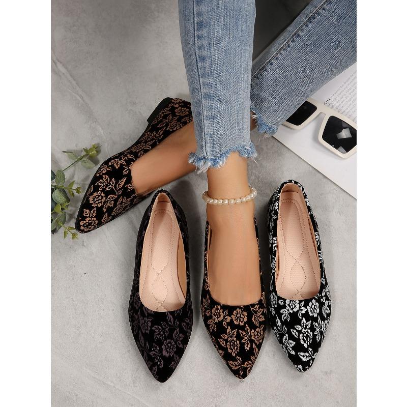Printed Flat Slip-on Shoes Women's 2025 Autumn New Pointed Toe Plus Size New Chinese Professional Shoes