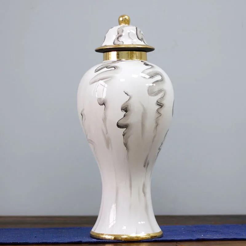 Gold-plated Ink Ceramic Jar Large Sealed Storage Arrangement Vase Porcelain Art Decor