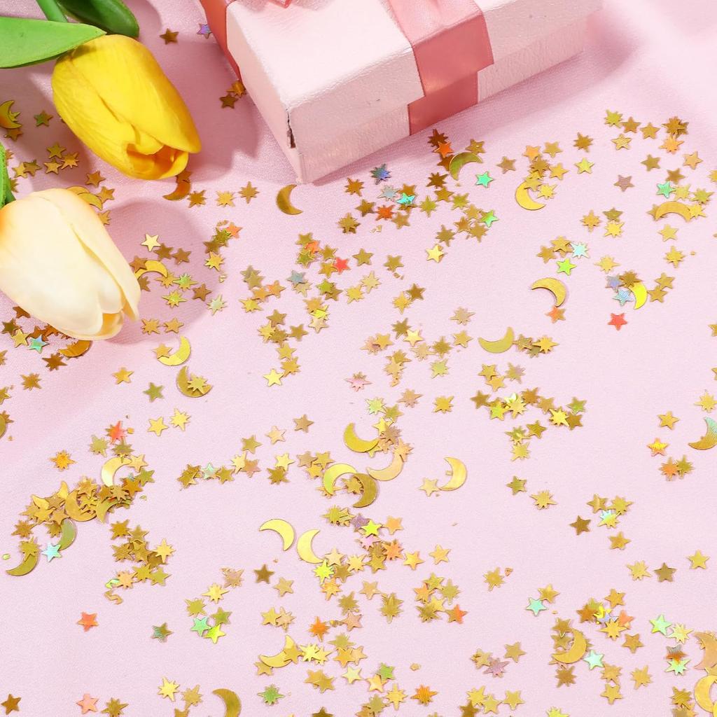 4000 PCS Gold Star Confetti, Glitter Foil Confetti, Sprinkles Moon and Stars for Table, Star Sequ for Wedding Party Birthday Festival Decorations