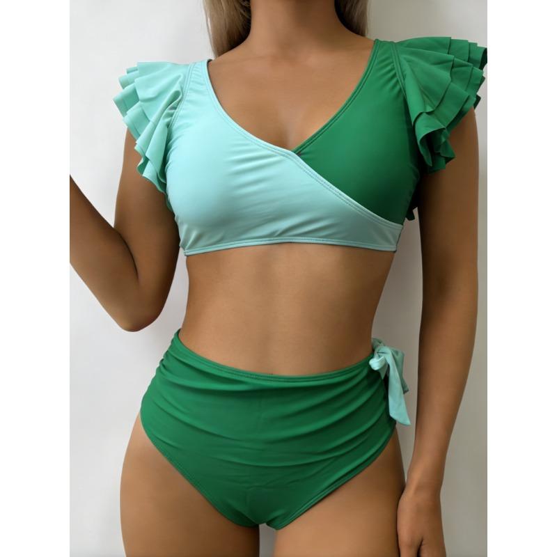 Women S High Waist Ruffled Split Bikini Swimwear For Vacation