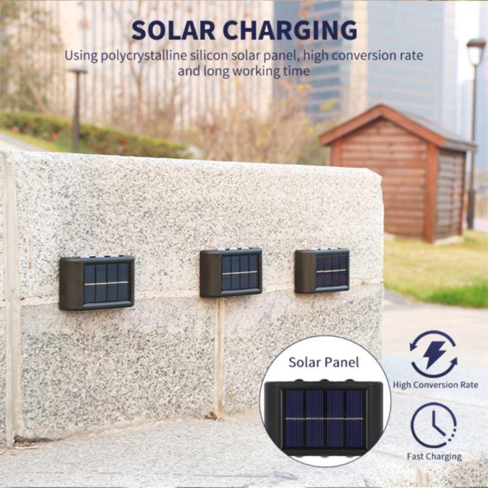 6pcs 6LED Solar Light Outdoor Waterproof Up and Down Luminous Lighting for Garden Fence Decoration Sunlight Wall Lamp