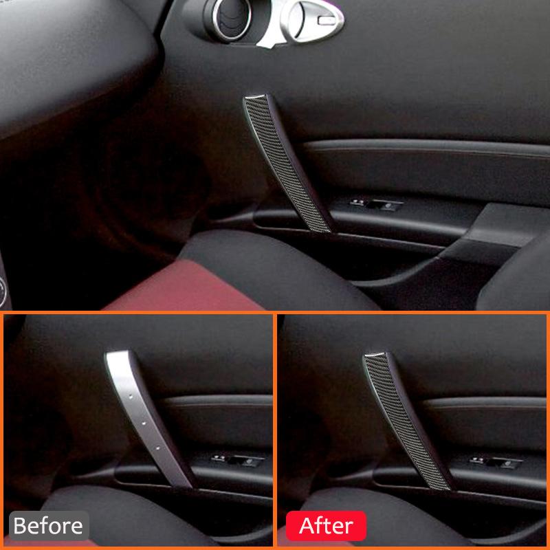 Car Interior For Nissan 350Z 2006-2009 Soft Carbon Fiber Co-Pilot Ide Door Pull Handle Decoration Sticker Auto Accessories