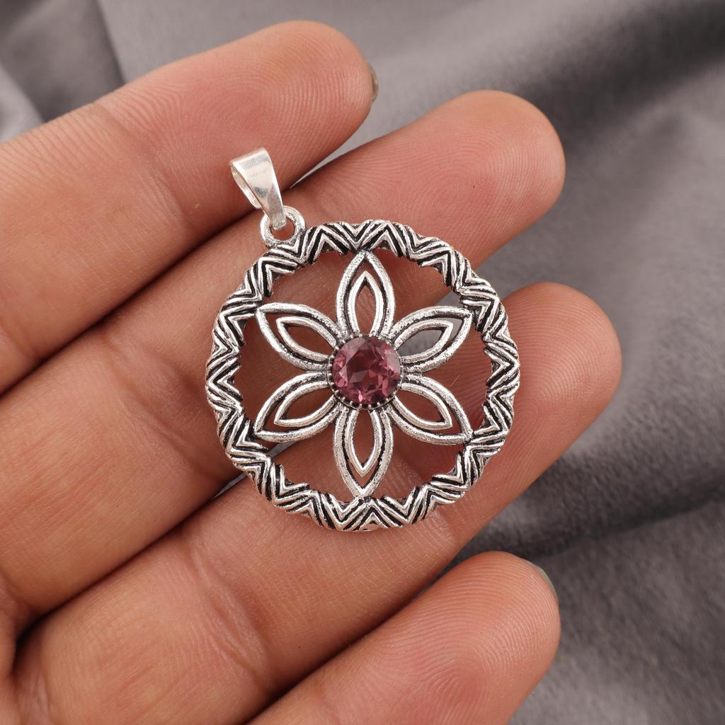 Rhodolite Gemstone Jewelry, Handmade Silver Pendant, 925 Solid Sterling Silver Pendant For Mother's Gift