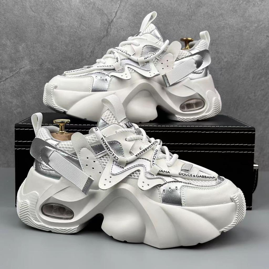 Modne Męskie Sneakersy Casual 2025 Lato Nowe Dopasowanie Kolorystyczne Buty Casual Oddychająca Siatka Spód Muffin Wysoka Platforma Buty Sportowe