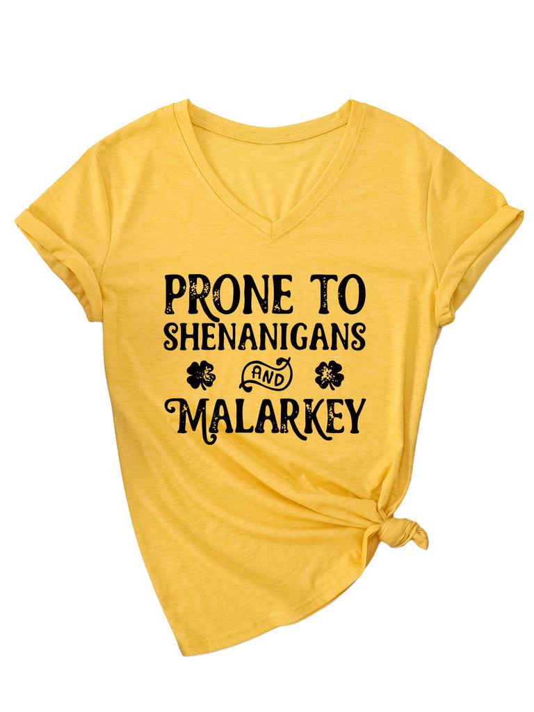 Fashionable and Versatile Prone To Shenanigans Printed Top V-neck Short Sleeved Women's T-shirts