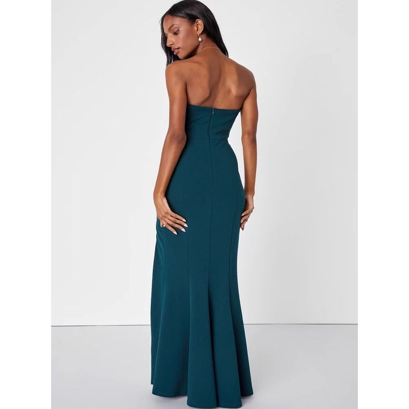 Foreign Trade Lu's Tube Top Sexy Backless Show White and Green Gyaru Fishbone Chest Emphasizing Split Formal Dress Evening Wear Dress Women