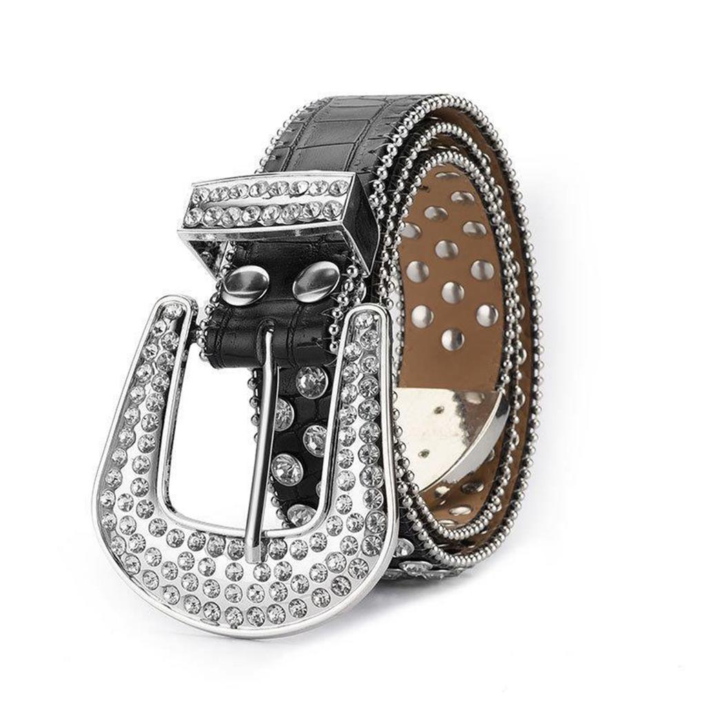 Fashion Rhinestone Belt for Cowgirls Waist Belt Gothic Style Rhinestones Studded PU Belt for Jeans Pants Female Costume