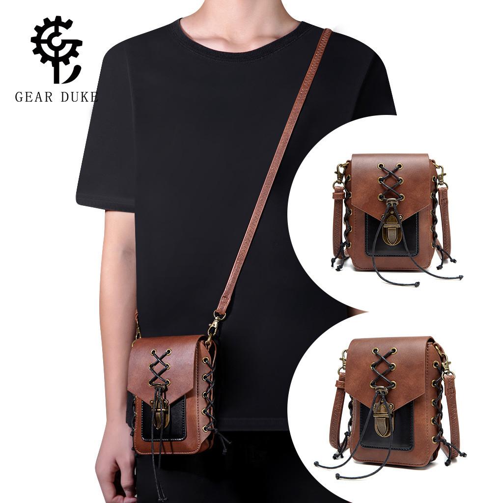 Medieval Steampunk Mini Pu Leather Shoulder Bag With Stitching Rivets For Daily Use