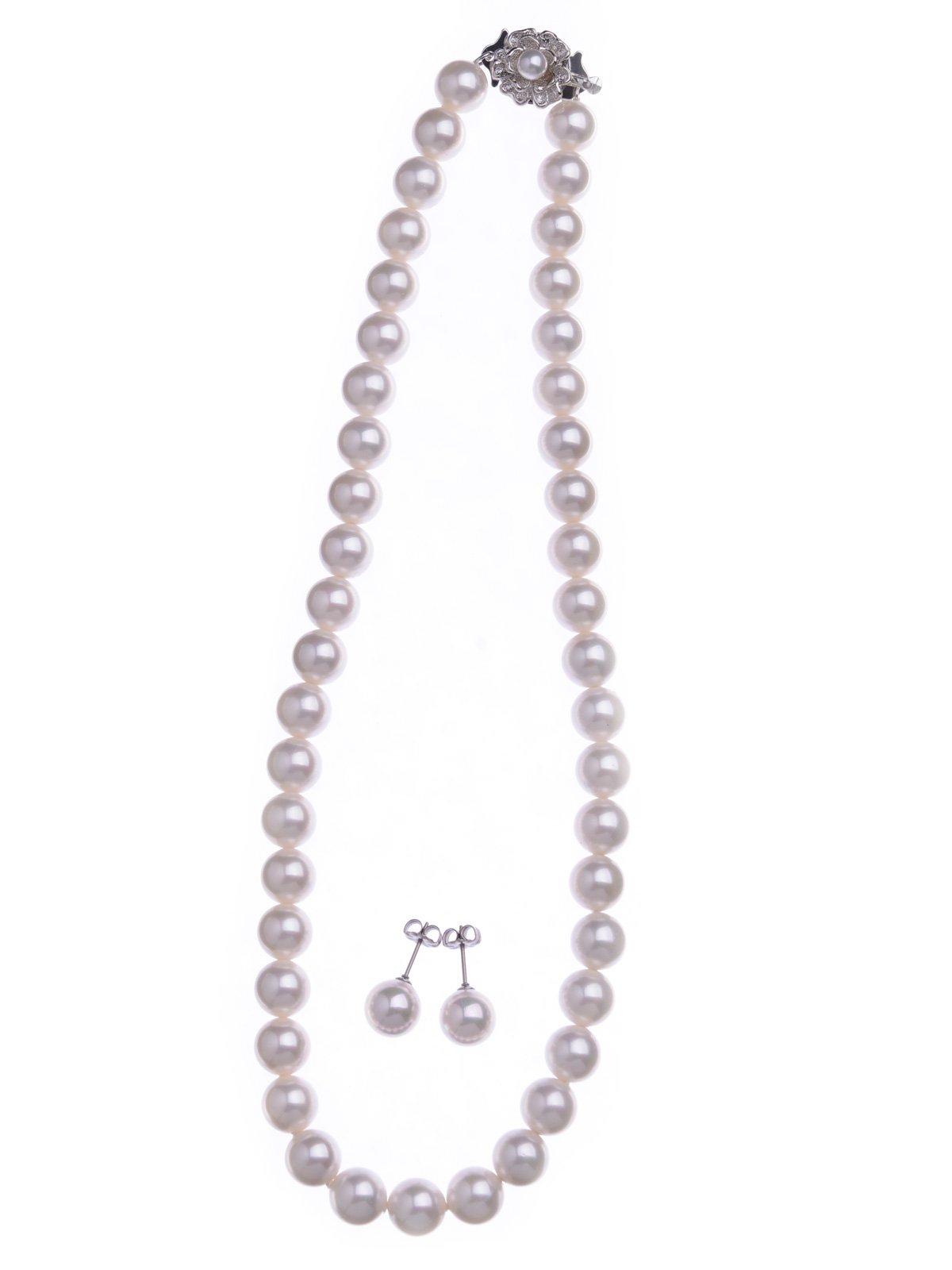 

Hanadama Aurora Shell Pearl 9mm Earrings and Pierced Earrings Set Made in Japan 16 inch Pink Pierced High-quality Necklace, (Aurora & Earrings)