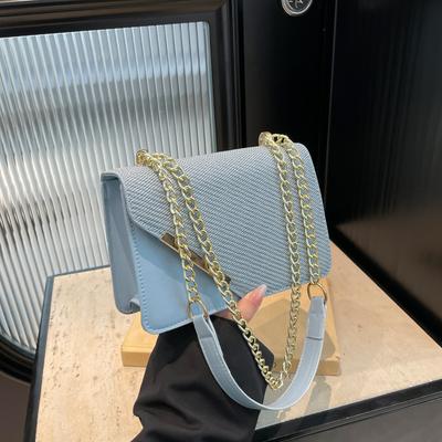Popular Diagonal Iron Edge Handbag Women's 2025 New Solid Color Small Square Bag Casual Shoulder Messenger Bag Small Square Bag