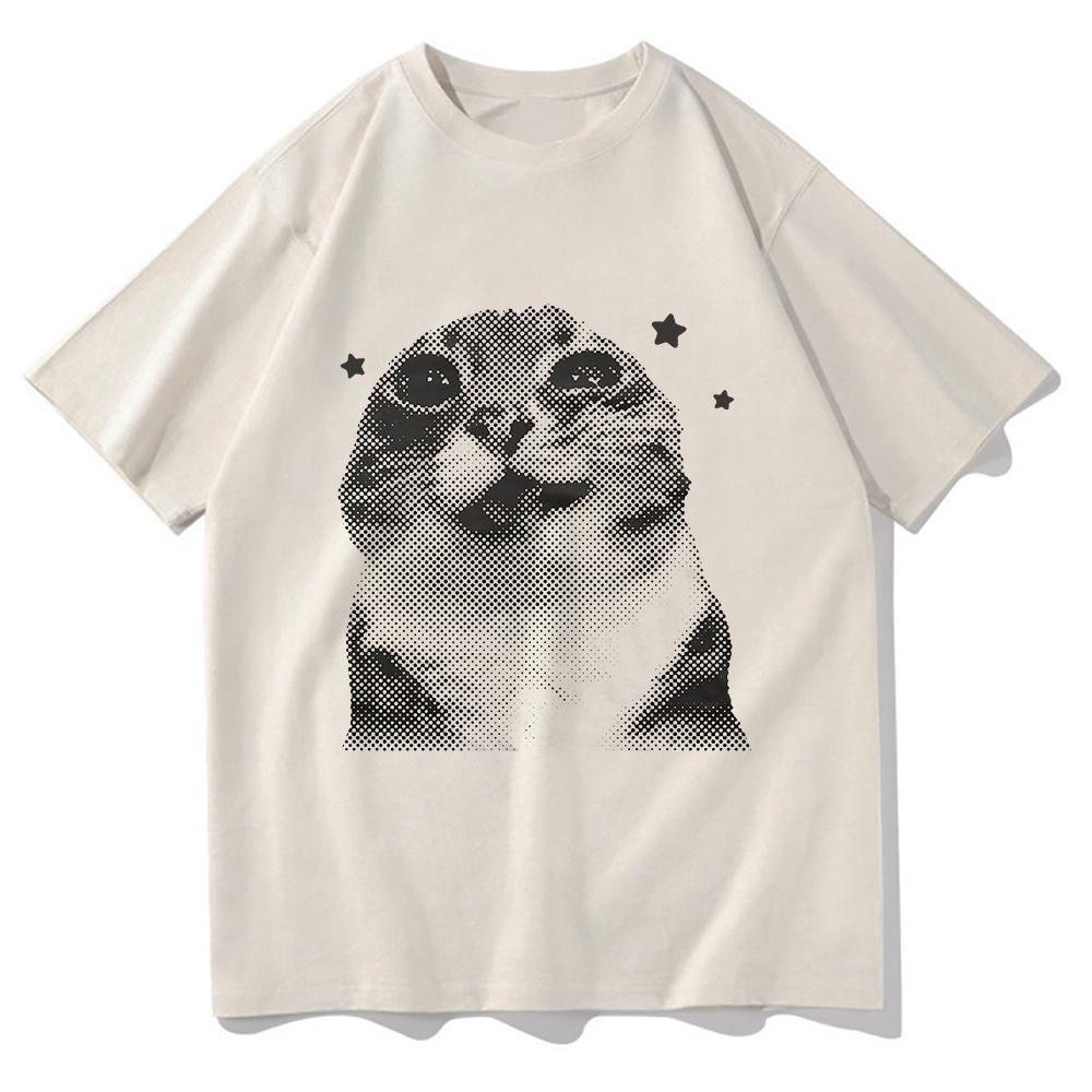 Y2k Retro Freaky Cat T Shirt Kawaii Unisexunisex Clothing Cotton Clothes Graphic Tops For Cat Lover Gifts Hight Quality T Shirts