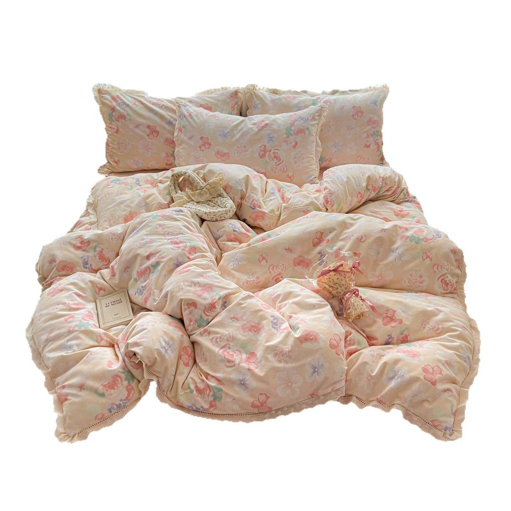 100% Cotton Extra Thick Warm Flannel Lace Winter Set - 4 Pieces