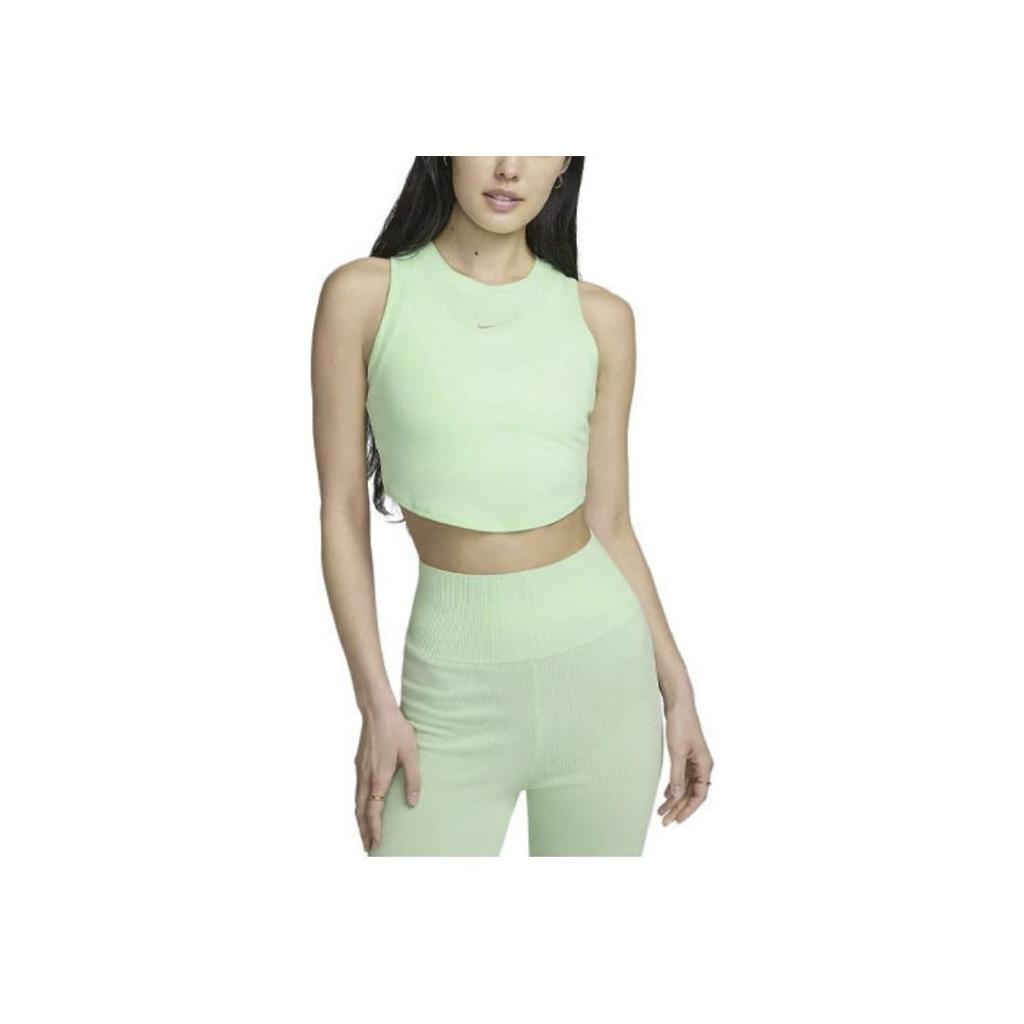 Nike Solid Color Logo Embroidered Ribbed Short Sports Vest Women Tops Steam-Green FB8280-376