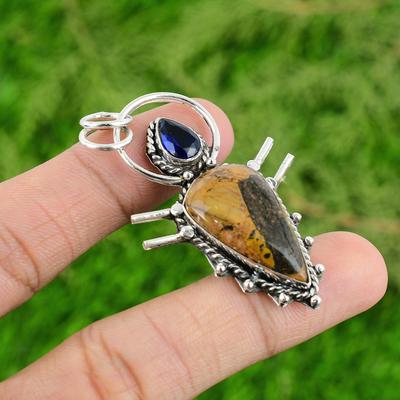 Pear Natural Bauxite Tanzanite Quartz Mother Bezel Pendant 925 Sterling Silver