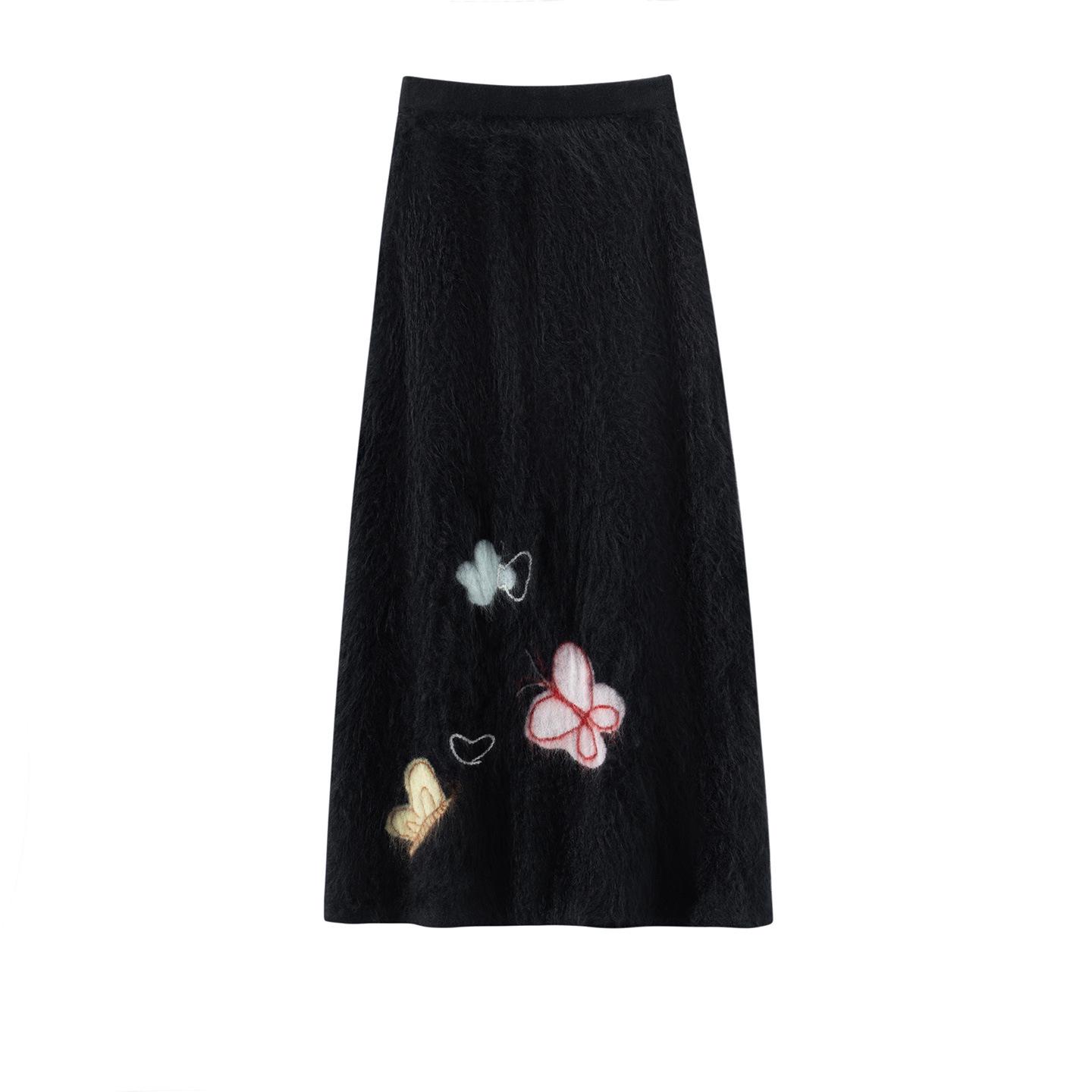 

100% Cashmere Heavy Duty Thick Midi Skirt for Versatile Commuting One Size чёрный