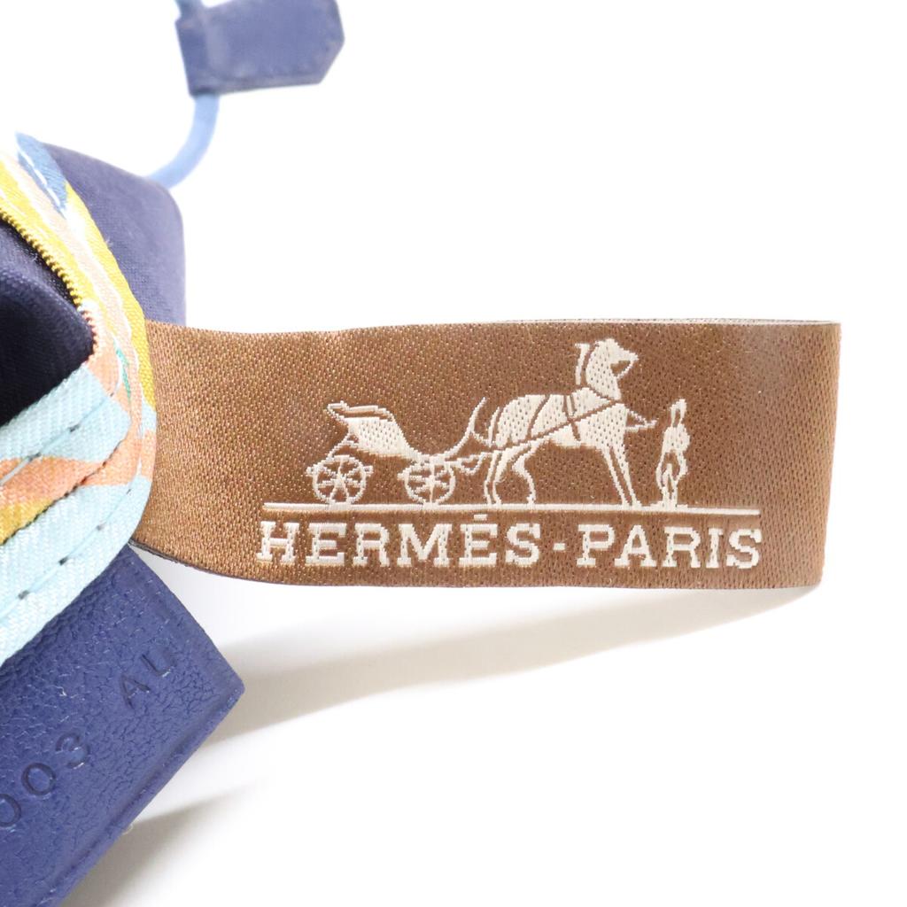 HERMES X-stamped Modernism Tropical Musardine Pouch Silk Drawstring Bag Pouch blueUsed