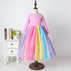 Rainbow Mesh Long Sleeve Dress for Girls - Autumn/Winter Princess Skirt
