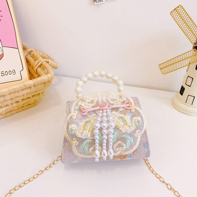 Chinese Style Girl Princess Butterfly Pearl Handbag With Chain Crossbody For Kids Fashion Accessories