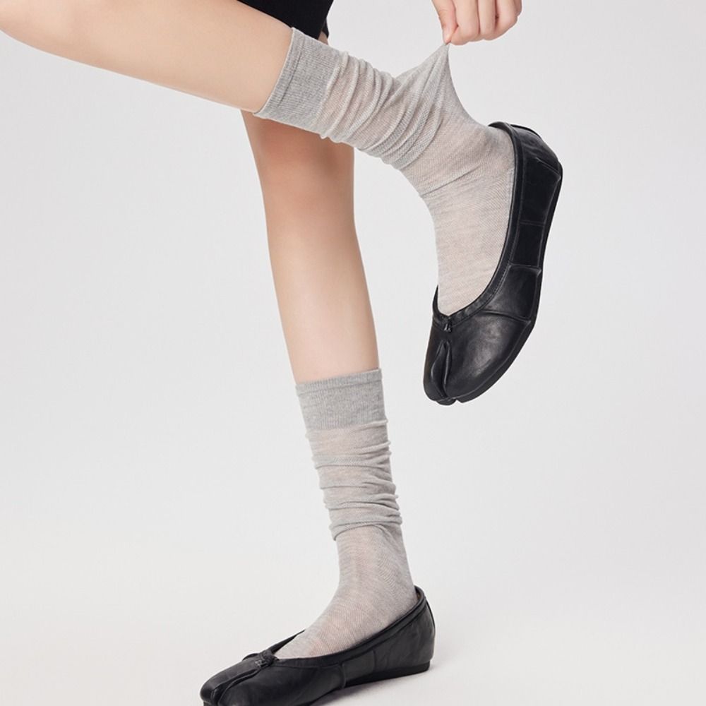 Solid Color Knee High Stockings Ultra-thin Calf Long Socks Comfortable Ruffle Two Toe Socks  Women