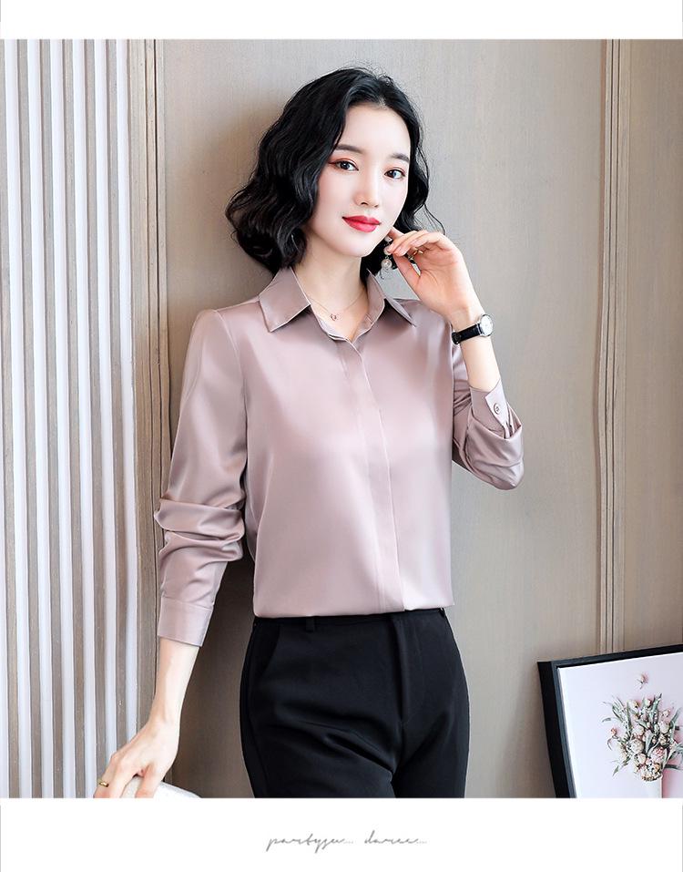 

Женская рубашка с длинным рукавом из шелковистого атласа и ацетата - модный дизайн ранней осени 3XL