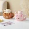 1pc 450ml Creative Cute Cartoon Teddy Bear Ceramic Cup with Silicone Straw Mug Milk Cup Breakfast Cup Gift