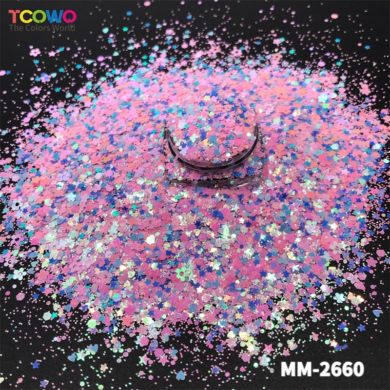 Iridescent Color Mix Heart Star Hexagon Shape Nail Eye Glitter for Resin Tumblers Crafts Makeup Festival Party