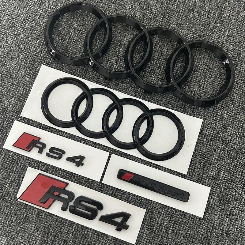 QR2 m2 RS4 4Ring logo ABS Black Car Hood Front Grill Emblem Rear Trunk Badge Sticker m2 Sport Emblem Sticker For RS4 2016-2020