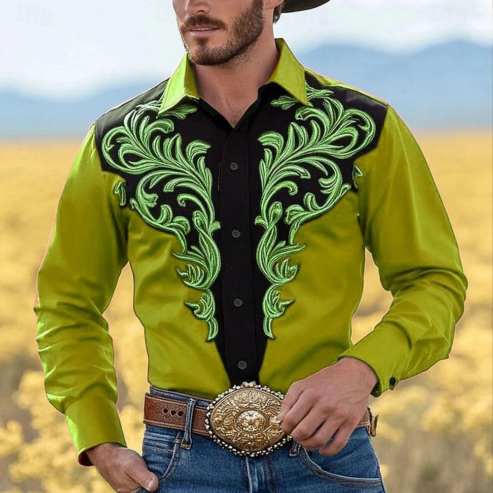 Vintage Men's Floral Print Flowers Shirt Western Shirt Cowboy Shirt Button Up Shirts Long Sleeve Casual 3D Print Collared Shirt