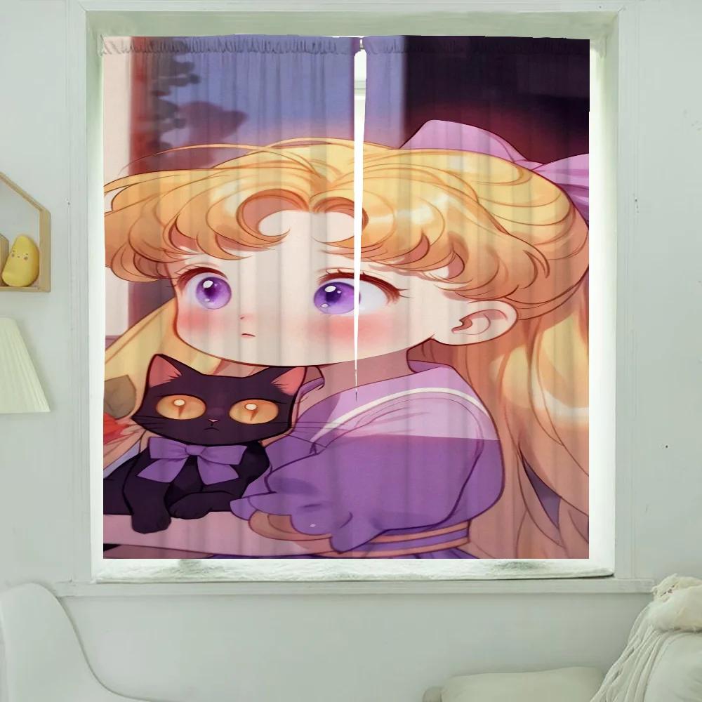 Window Kitchen Curtains for Living Room 2 Pieces Blackout Curtains Door Curtain S-sailor Moon-n Partition Bedroom Decoration