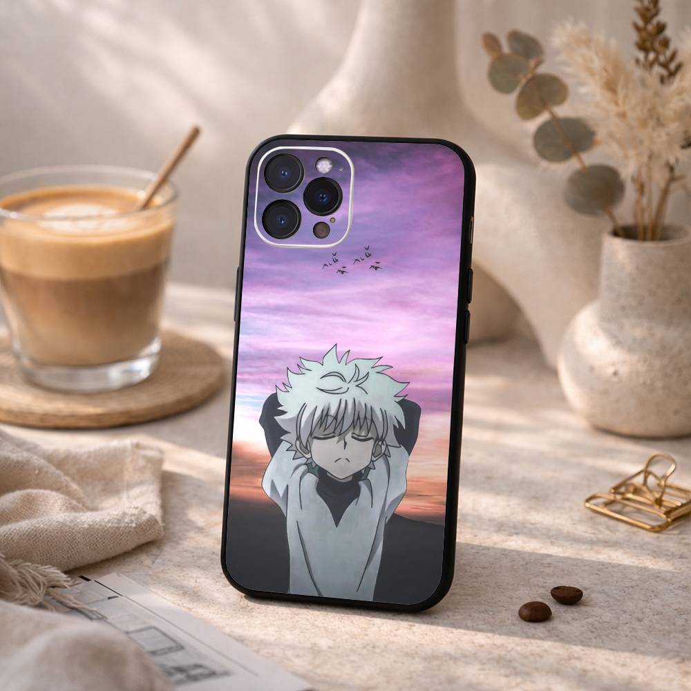 H-Hunter × Hunter K-Killua Phone Case For iPhone17,16,15,14,13,12Plus,Pro Max,XS,5G Soft Silicone Black Cover